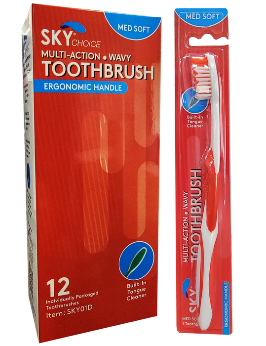Toothbrushes Soft/Medium Adult 12/Pkg (Sky Choice)