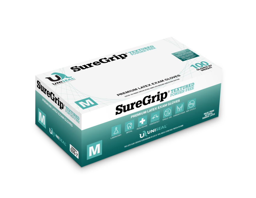 Gloves Latex Exam Powder Free Textured Sure Grip (Uniseal) 100/Box